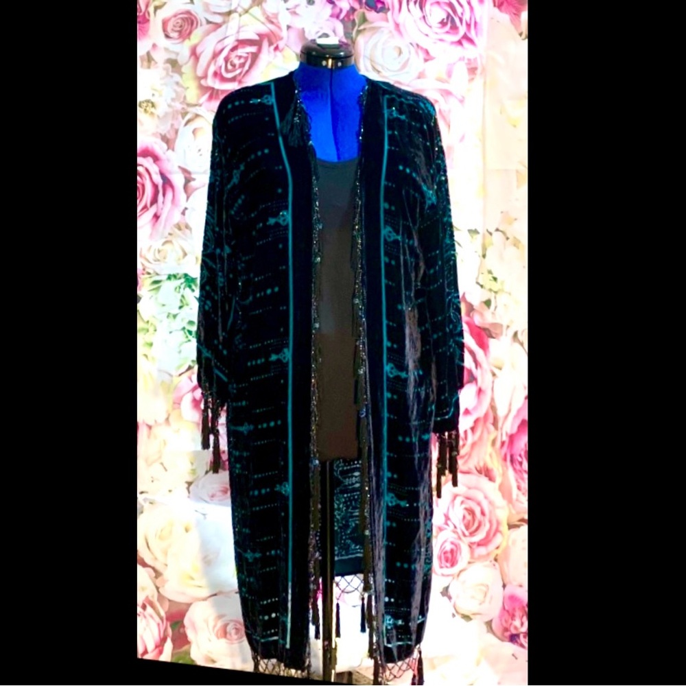 Black and Blue beaded kimono